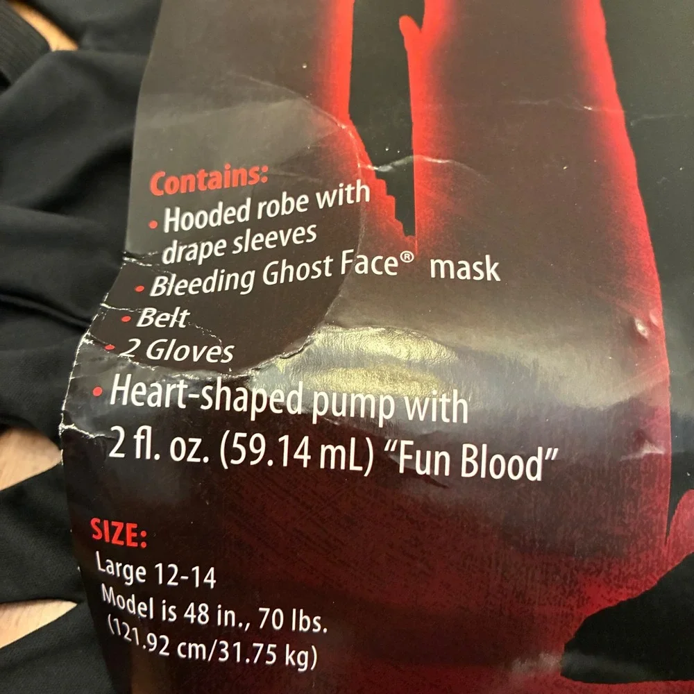 Ghost Face Costume Child Size Large 12 14 Bleeding Mask Fun World Halloween